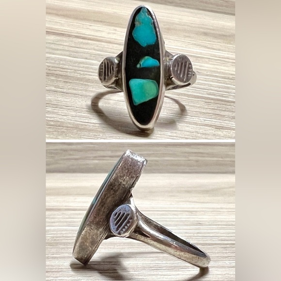 Jewelry - Vintage Navajo Hallmarked Sterling Silver Turquoise Inlay Ring, Size 5.5